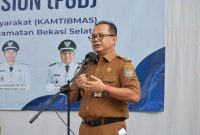  Penjabat (Pj.) Wali Kota Bekasi, Gani Muhamad , pimpin apel pagi di Mako Satpol PP Kota Bekasi bersama dengan jajaran staff Dinas Kesehatan Kota Bekasi