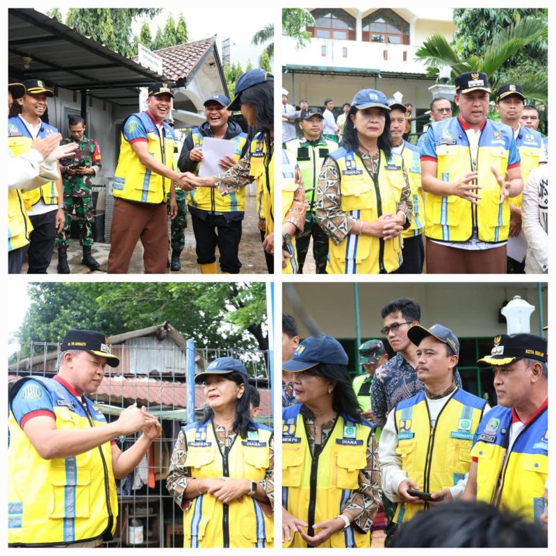 Wali Kota Bekasi, Tri Adhianto, bersama Wakil Menteri Pekerjaan Umum, Diana Kusumastuti, melakukan peninjauan langsung ke sejumlah titik rawan banjir di Kota Bekasi 