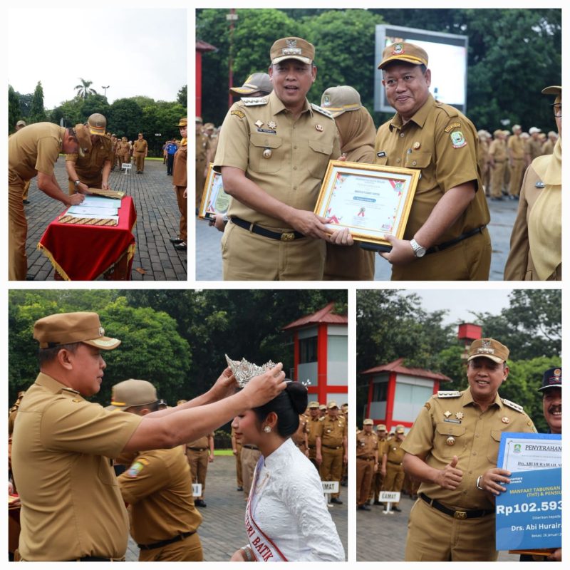Wali Kota Bekasi, Tri Adhianto pimpin Apel Senin Pagi di lingkungan kantor Pemerintah Kota Bekasi. di dampingi Wakil Wali Kota Bekasi, Harris Bobihoe beserta seluruh jajaran dan Aparatur Pemerintah Kota Bekasi.