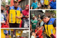 Wali Kota Bekasi Tri Adhianto, memakai rompi warna kuning dalam kunjungan ketempat banjir