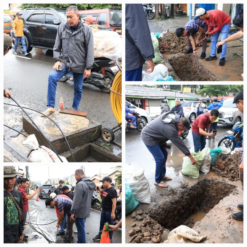 Wali Kota Bekasi, Tri Adhianto, turun langsung ke lokasi penggalian kabel optik yang sedang berlangsung.