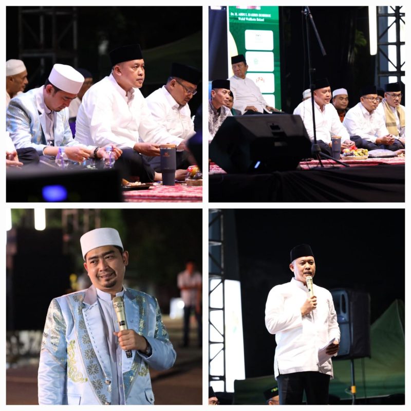 Wali Kota Bekasi, Tri Adhianto menghadiri kegiatan Bekasi Bershalawat yang digelar di Plaza Patriot Candrabhaga.